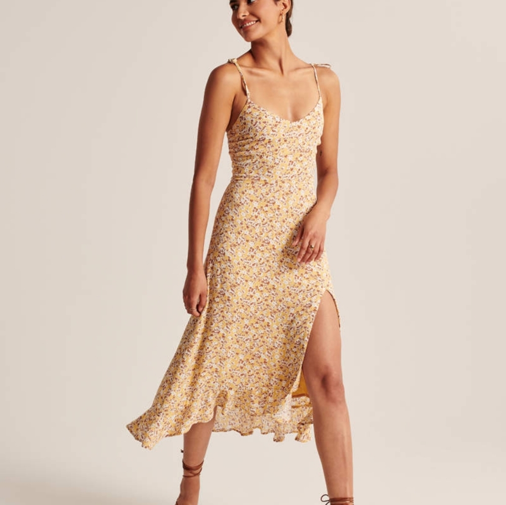 NWT Abercrombie Tie-Strap Midi Dress, Yellow, S